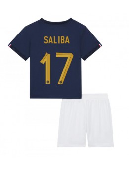 Otroški Nogometna dresi replika Francija William Saliba #17 Domači SP 2022 Kratek rokav (+ hlače)